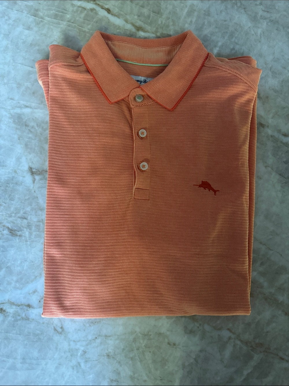 Tommy Bahama Coral Orange Polo with Embroidered Marlin